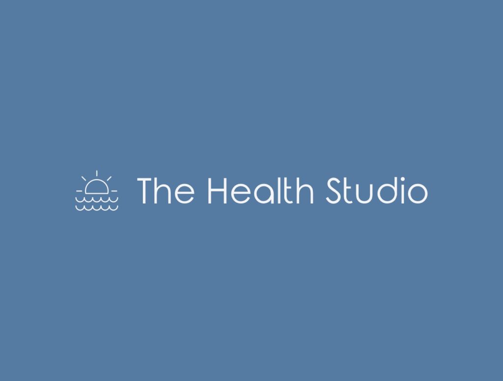 A blue background with the words " the health studio."